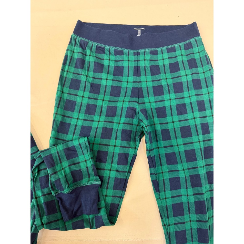 Amazon Essentials Womens Plaid Pajama Set Green Navy Blue Long Sleeve Medium NEW - Picture 3 of 5